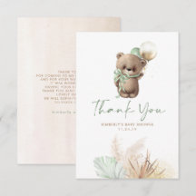 Teddy Bear Cute Sage Green Baby shower Dank u wel