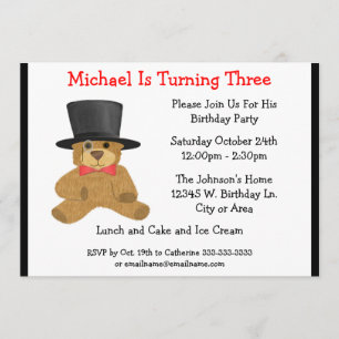 Teddy Bear Cute Top Hat Boy Birthday Aangepast jaa Kaart