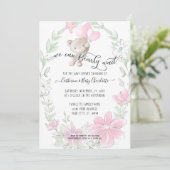 Teddy Bear Cute w Balloons Floral Baby Girl Shower Kaart (Staand voorkant)