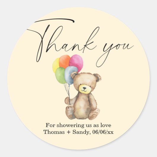 Teddy Bear - Dank je Baby shower feest Ronde Sticker (Voorkant)