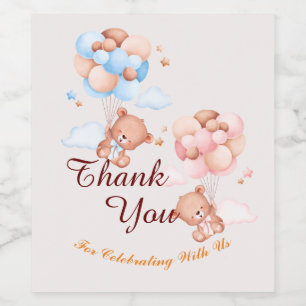 Teddy Bear Dank je Baby shower Wijn Etiket