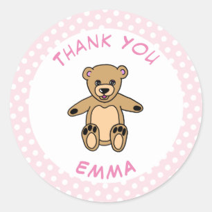 Teddy Bear Dank je wel Pink Polka Dot Ronde Sticker