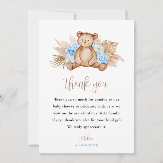 Teddy Bear Dank u aangepaste kaart (Voorkant)