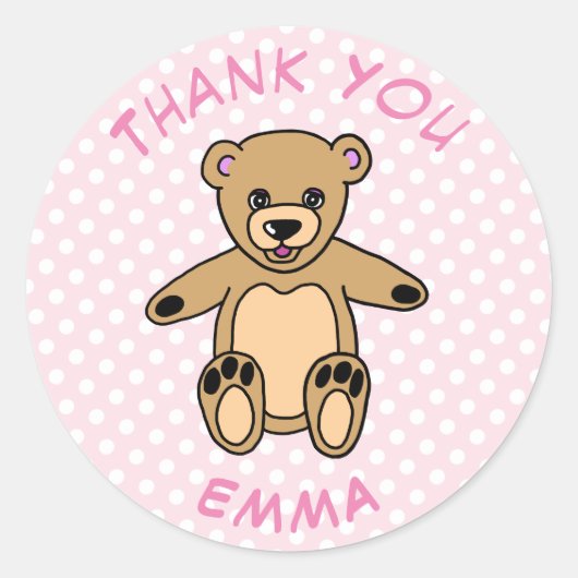 Teddy Bear Dank u Naam Stippen Roze Ronde Sticker (Voorkant)