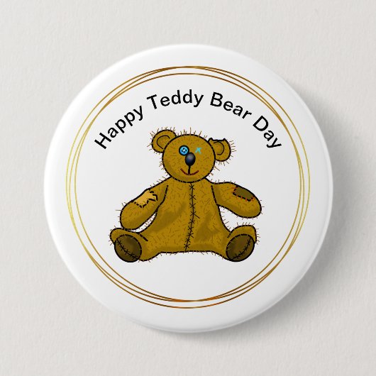 Teddy Bear Day Button met gebarsten Beer (Voorkant)