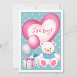 Teddy Bear Design Baby Jongen Geboorte Aankondigin Aankondiging