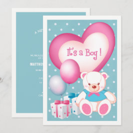 Teddy Bear Design Baby Jongen Geboorte Aankondigin Aankondiging