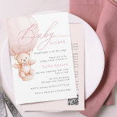 Teddy Bear Details QR Code Meisje Baby shower Kaart