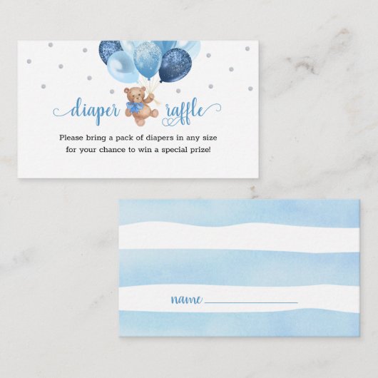 Teddy Bear Diaper Raffle Baby shower Enclosure Car Informatiekaartje (Voorkant / Achterkant)