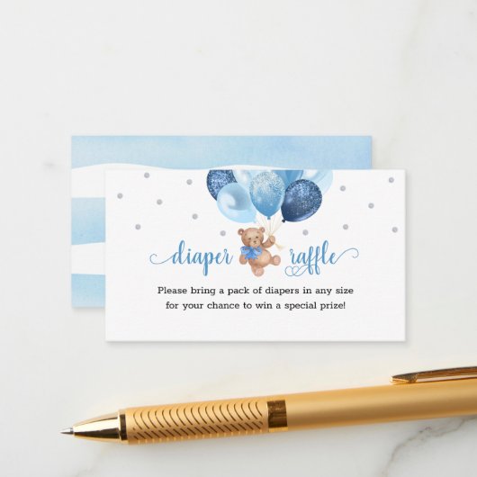 Teddy Bear Diaper Raffle Baby shower Informatiekaartje (Voorkant / Achterkant in situ)