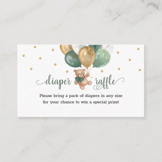 Teddy Bear Diaper Raffle Sage Green Baby shower Informatiekaartje (Voorkant)