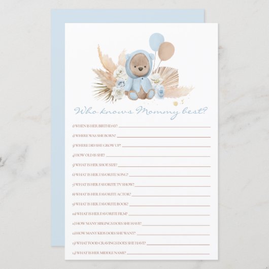 Teddy Bear die mama het beste Baby shower spel ken (Voorkant / Achterkant)