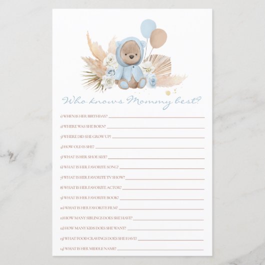 Teddy Bear die mama het beste Baby shower spel ken (Voorkant)