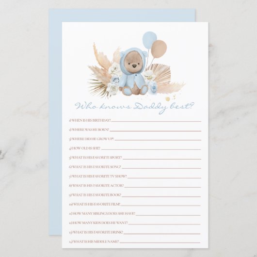 Teddy Bear die weet dat papa het beste Baby shower (Voorkant / Achterkant)