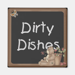 Teddy Bear Dirty Dishes Dishwasher Magnet