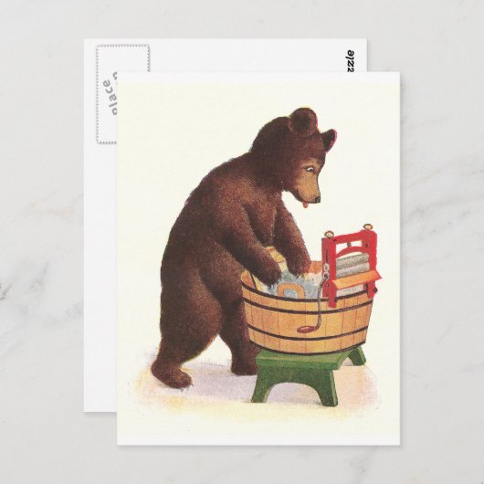 Teddy Bear doet het wasgoed Briefkaart (Voorkant / Achterkant)