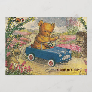 Teddy Bear Drive Birthday Party Invitation Kaart