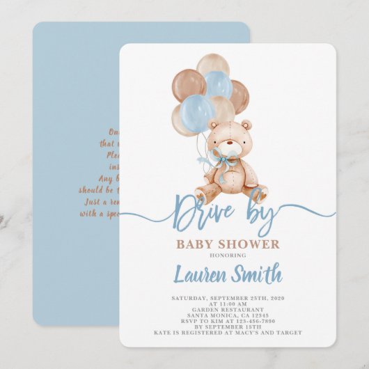 Teddy Bear Drive van Baby shower Boy Kaart (Voorkant / Achterkant)