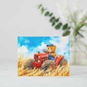  Teddy Bear Driving a Tractor in Wheat Field Briefkaart (Staand voorkant)