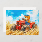  Teddy Bear Driving a Tractor in Wheat Field Briefkaart (Voorkant / Achterkant)