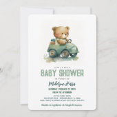 Teddy Bear Driving Speelgoed Auto Blue Baby shower Kaart (Voorkant)
