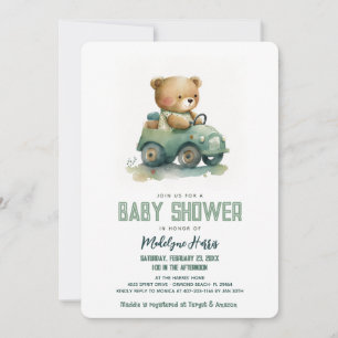 Teddy Bear Driving Speelgoed Auto Blue Baby shower Kaart
