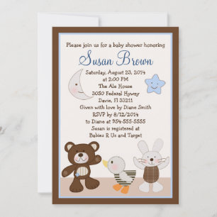 Teddy Bear Duckie Bunny Baby shower Uitnodiging