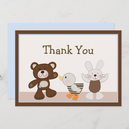 Teddy Bear Duckie Bunny Hartelijk dank Bedankkaart (Voorkant / Achterkant)