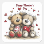 Teddy Bear Duo with Heart Accents Envelope Seals Vierkante Sticker (Voorkant)