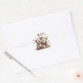 Teddy Bear Duo with Heart Accents Envelope Seals Vierkante Sticker (Envelop)