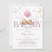 Teddy Bear Dusty Pink Ballon Clouds Baby shower Kaart (Voorkant)