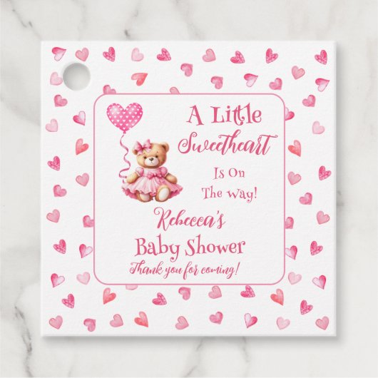 Teddy Bear Een Kleine Liefje Meisje Baby shower Bedankjes Labels (Voorkant)
