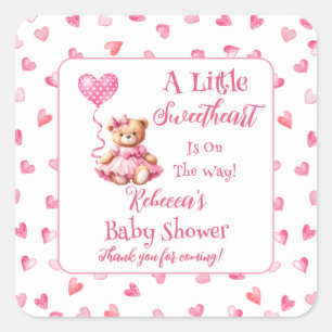 Teddy Bear Een Kleine Liefje Meisje Baby shower Vierkante Sticker