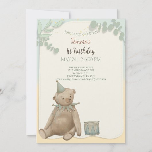 Teddy Bear Eerste uitnodiging (Voorkant)
