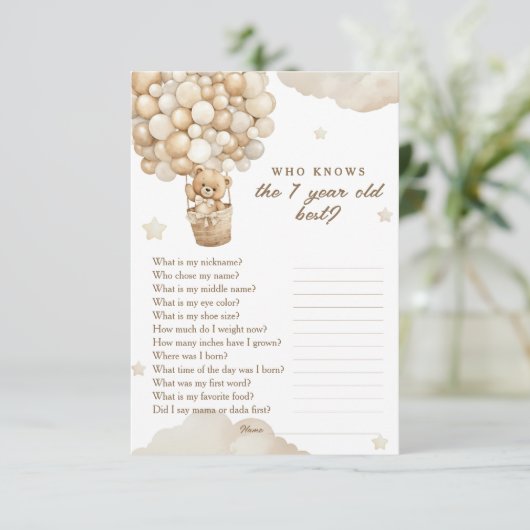 Teddy Bear Eerste Verjaardag Wie Weet Beste Spel Informatiekaartje (Staand voorkant)