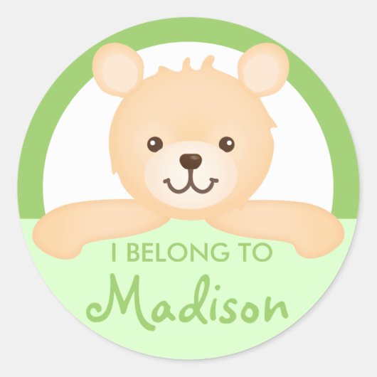 Teddy Bear Eigendomslabel (groen) Ronde Sticker (Voorkant)