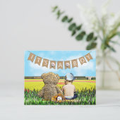 Teddy Bear en Baby Baseball Boy Baby shower Briefkaart (Staand voorkant)