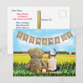 Teddy Bear en Baby Baseball Boy Baby shower Briefkaart (Voorkant / Achterkant)