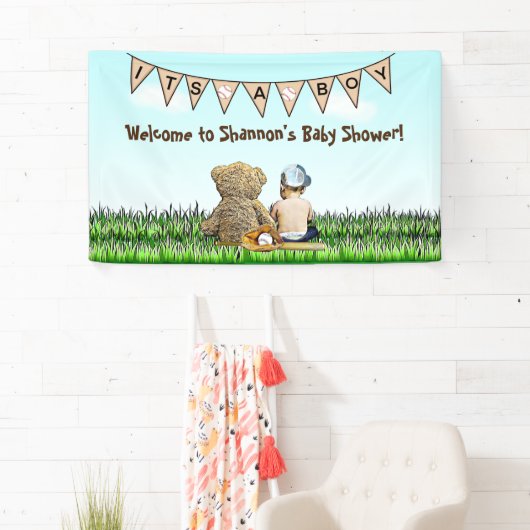 Teddy Bear en Baby Baseball Boy Baby shower Spandoek (Insitu)