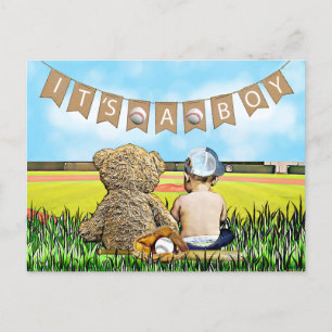 Teddy Bear en Baby Baseball Boy's Baby shower Briefkaart