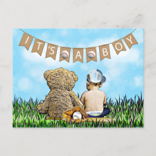 Teddy Bear en Baby Baseball Boy's Baby shower Briefkaart