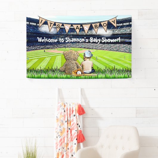 Teddy Bear en Baby Baseball Field Baby shower Spandoek (Insitu)