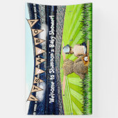 Teddy Bear en Baby Baseball Field Baby shower Spandoek (Verticaal)