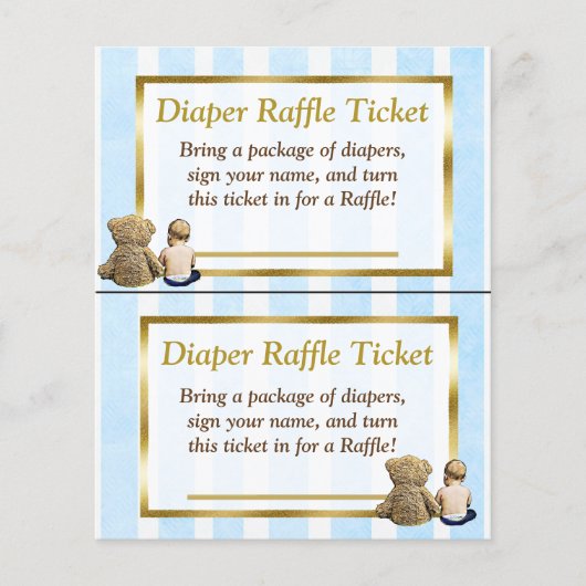 Teddy Bear en Baby Boy Baby shower Diaper Raffle Flyer (Voorkant)