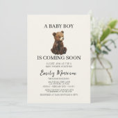 Teddy Bear en Baby Boy komen naar het Baby shower Kaart (Staand voorkant)