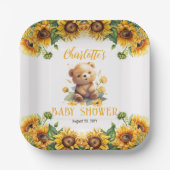 Teddy Bear en Baby shower van zonnebloemen Papieren Bordje (Voorkant)
