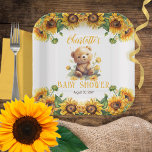 Teddy Bear en Baby shower van zonnebloemen Papieren Bordje<br><div class="desc">Introductie van een charmerende en genderneutrale sjabloon die elke moeder zeker tot eer zal strekken! Dit schattige ontwerp is voorzien van een schattige kleine teddybeer op waterverf, die in een veld van zonnebloemen zit, omringd door zonnebloemen boven en onder. Het ontwerp is tegen een scherpe witte achtergrond ontworpen en biedt...</div>