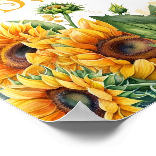 Teddy Bear en Baby shower van zonnebloemen Poster (Hoek)