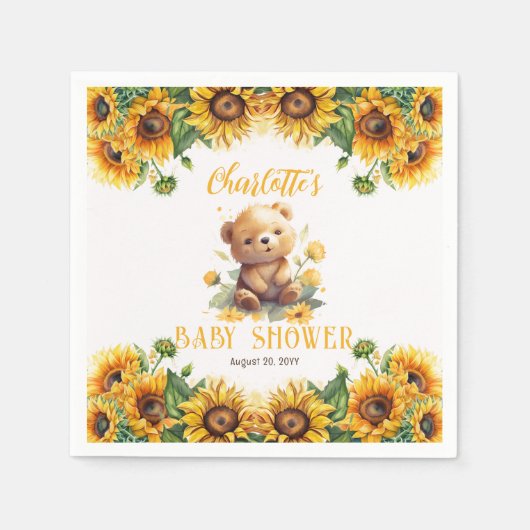 Teddy Bear en Baby shower van zonnebloemen Servet (Voorkant)