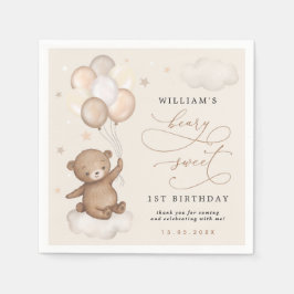 Teddy Bear en Balloons Abriot Cream Brown Birthday Servet